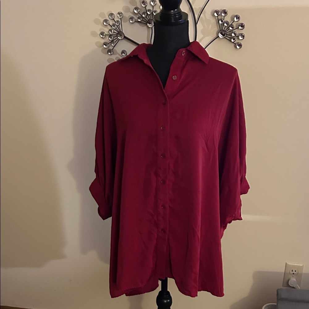 Women's Red Button-Up Blouse